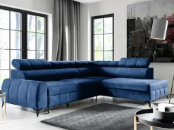 Narożniki></noscript>Meble Grand Granatowy narożnik do salonu z funkcją spania SOFFO