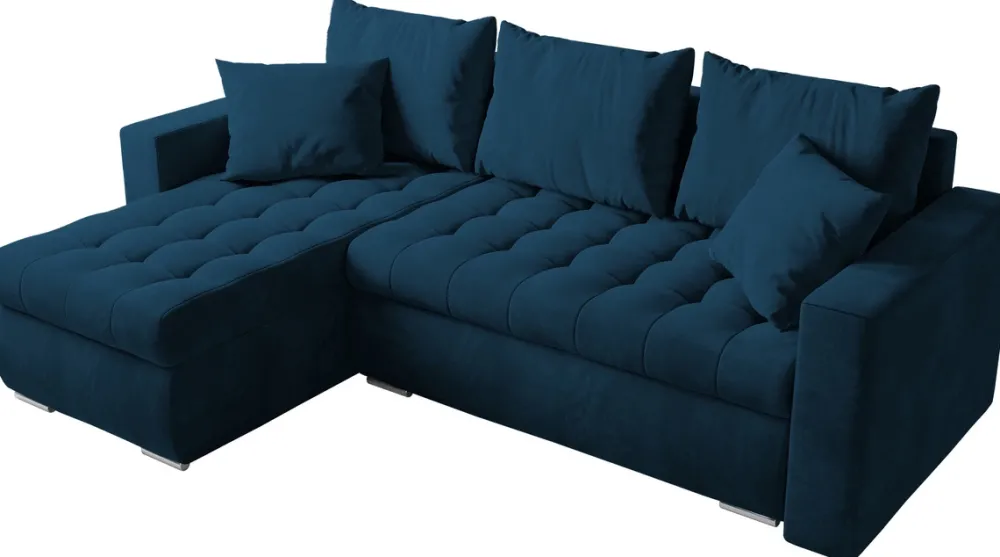 Meble Dla Dzieci|Meble Młodzieżowe>BROMARKT Granatowy narożnik do salonu z funkcją spania welurowy LUIS