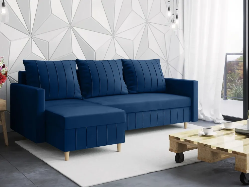 Meble Dla Dzieci|Narożniki>Rimal Granatowy narożnik skandynawski do salonu na nóżkach z funkcją spania FOCUS