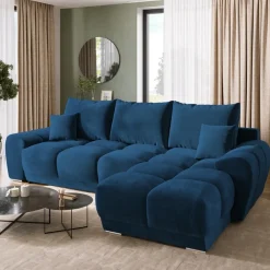 Narożniki>BROMARKT Granatowy narożnik z funkcją spania do salonu NUBES