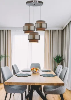 Oświetlenie Przedpokoju|Oświetlenie Jadalni>Candellux Lighting Hare lampa wisząca chromowy talerz 3x60w e27 abażur szary+srebrny