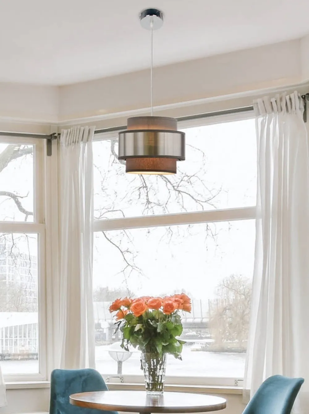 Oświetlenie Przedpokoju|Oświetlenie Jadalni>Candellux Lighting Hare lampa wisząca chromowy 1x60w e27 abażur szary+srebrny