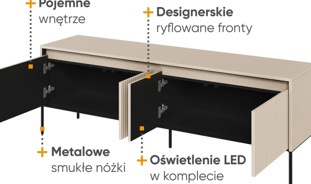 Zestawy Mebli Do Salonu|Szafki Rtv>lenart. Innowacyjna szafka RTV na wysokich nóżkach z ryflowanymi frontami TREND