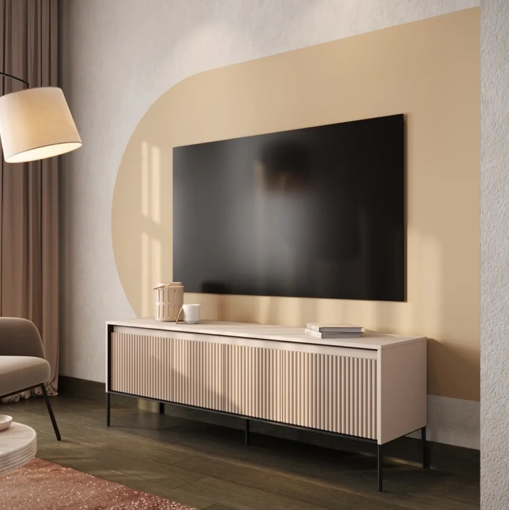 Zestawy Mebli Do Salonu|Szafki Rtv>lenart. Innowacyjna szafka RTV na wysokich nóżkach z ryflowanymi frontami TREND