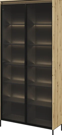 Zestawy Mebli Do Salonu|Witryny></noscript>lenart. Innowacyjna witryna na książki do salonu z oświetleniem dąb artisan 90 cm TREND