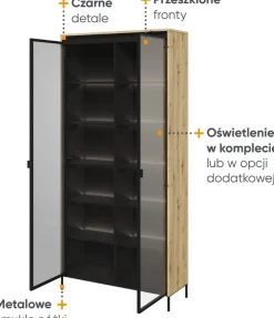 Zestawy Mebli Do Salonu|Witryny></noscript>lenart. Innowacyjna witryna na książki do salonu z oświetleniem dąb artisan 90 cm TREND