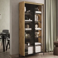 Zestawy Mebli Do Salonu|Witryny></noscript>lenart. Innowacyjna witryna na książki do salonu z oświetleniem dąb artisan 90 cm TREND