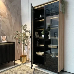 Zestawy Mebli Do Salonu|Witryny></noscript>lenart. Innowacyjna witryna na książki do salonu z oświetleniem dąb artisan 90 cm TREND