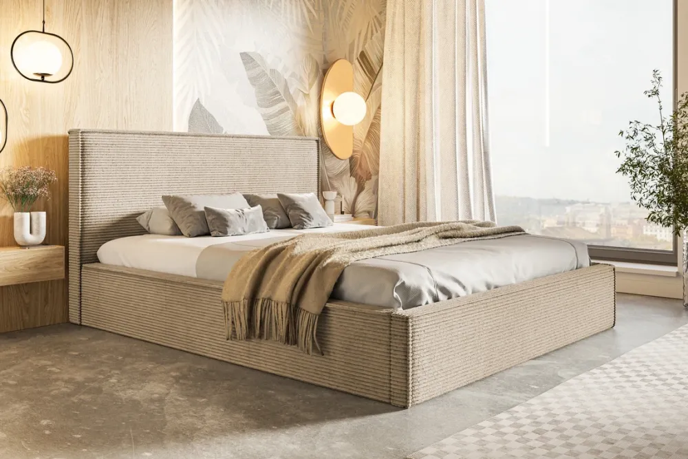 Meble Dla Dzieci|Łóżka Młodzieżowe>Riban Jednoosobowe łóżko tapicerowane 120x200 cm z pojemnikiem PARISIO beżowe