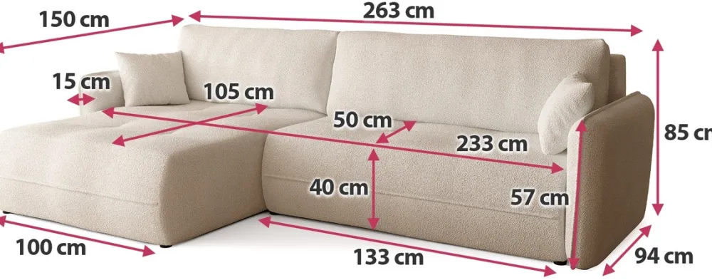Meble Dla Dzieci|Meble Młodzieżowe>BROMARKT Kanapa narożna z funkcją spania do salonu boucle CLAUDIO
