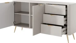 Zestawy Mebli Do Salonu|Komody>LASKI owa komoda 163 cm do salonu LEONTE dwudrzwiowa z szufladami kaszmir