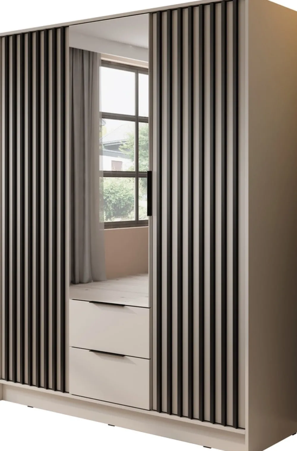 Meble Młodzieżowe>PIASKI owa pojemna szafa z lustrem i półkami 155 cm KELLY kaszmir