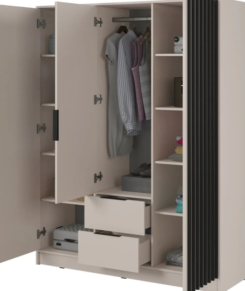 Meble Młodzieżowe>PIASKI owa pojemna szafa z lustrem i półkami 155 cm KELLY kaszmir