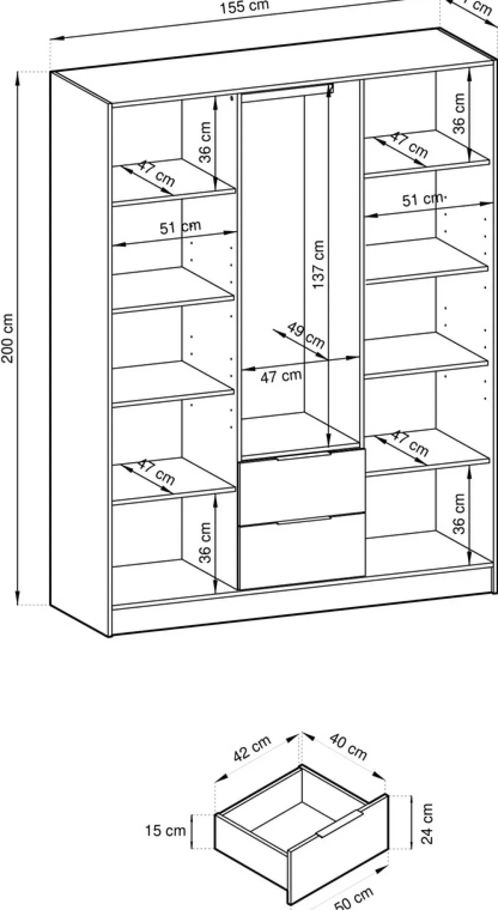 Meble Młodzieżowe>PIASKI owa pojemna szafa z lustrem i półkami 155 cm KELLY kaszmir