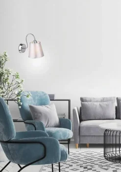 Oświetlenie Jadalni|Oświetlenie Sypialni>Candellux Lighting Kinkiet chromowy okrągły abażur szary z tkaniny Luk