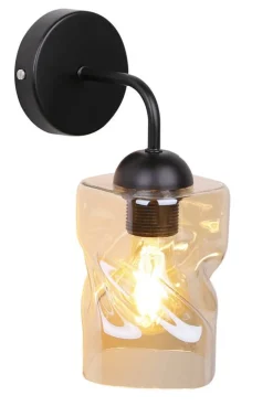 Oświetlenie Przedpokoju|Oświetlenie Jadalni>Candellux Lighting Kinkiet czarny klosz szklany bursztynowy Felis