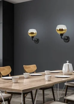 Oświetlenie Przedpokoju|Oświetlenie Jadalni>Candellux Lighting Kinkiet lustrzany czarno złoty klosz bite szkło Cromina Gold