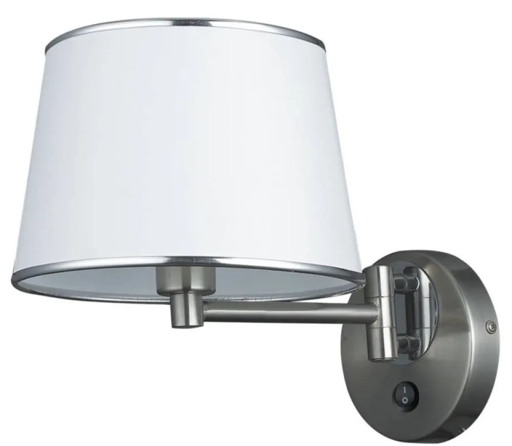 Oświetlenie Sypialni|Oświetlenie Salonu>Candellux Lighting Kinkiet srebrny regulowany z włącznikiem biały abażur Ibis Candellux