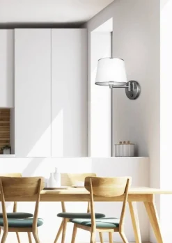 Oświetlenie Sypialni|Oświetlenie Salonu>Candellux Lighting Kinkiet srebrny regulowany z włącznikiem biały abażur Ibis Candellux