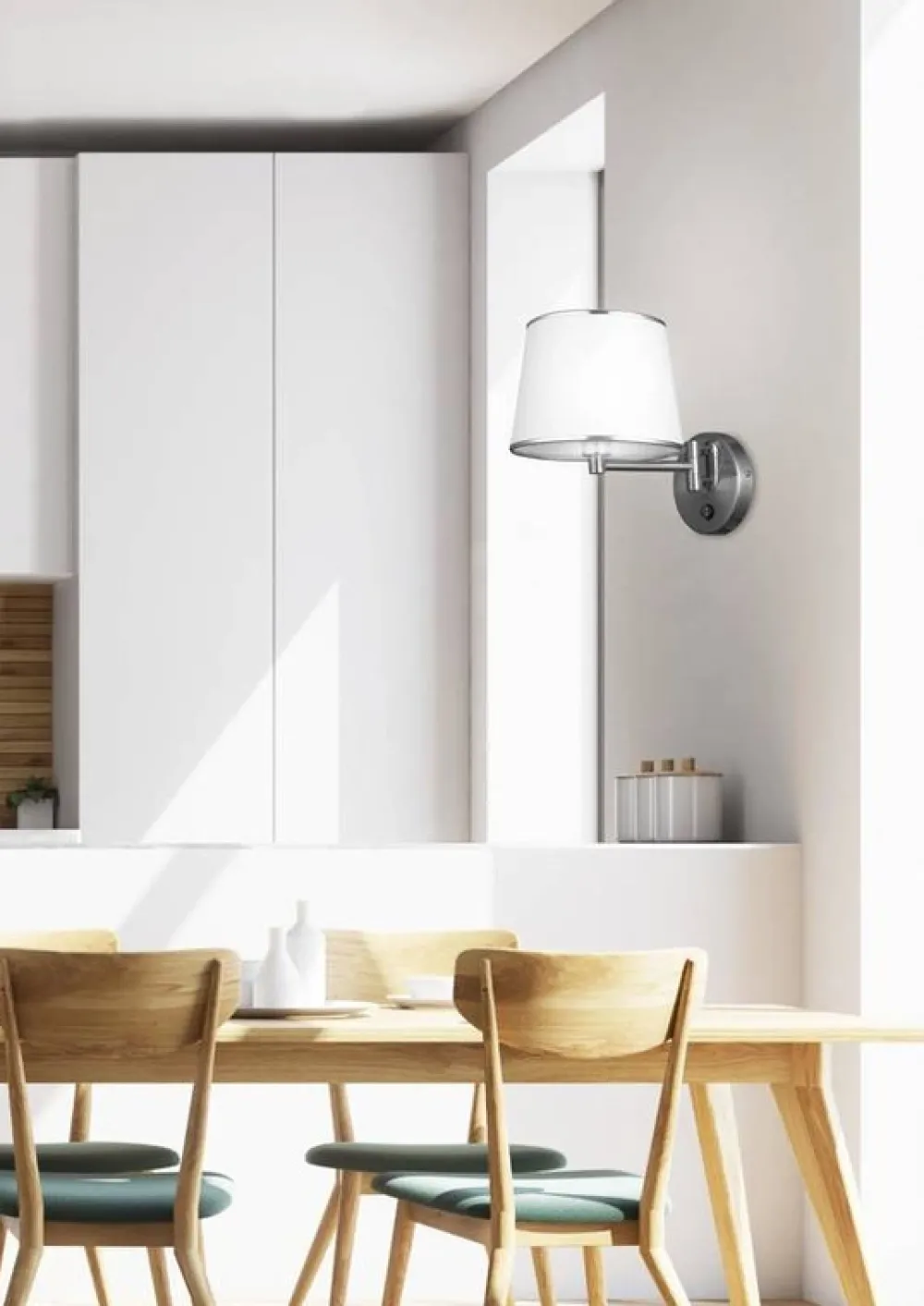 Oświetlenie Sypialni|Oświetlenie Salonu>Candellux Lighting Kinkiet srebrny regulowany z włącznikiem biały abażur Ibis Candellux