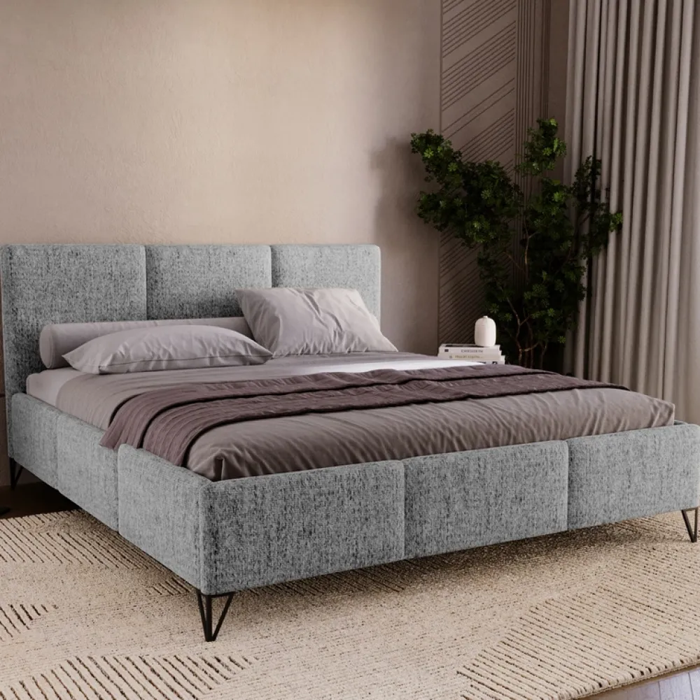 Łóżka Na Nóżkach|Łóżka Z Zagłówkiem>UNISTYL MEBLE Łóżko do sypialni LORIO 180x200 cm szare z pojemnikiem na pościel