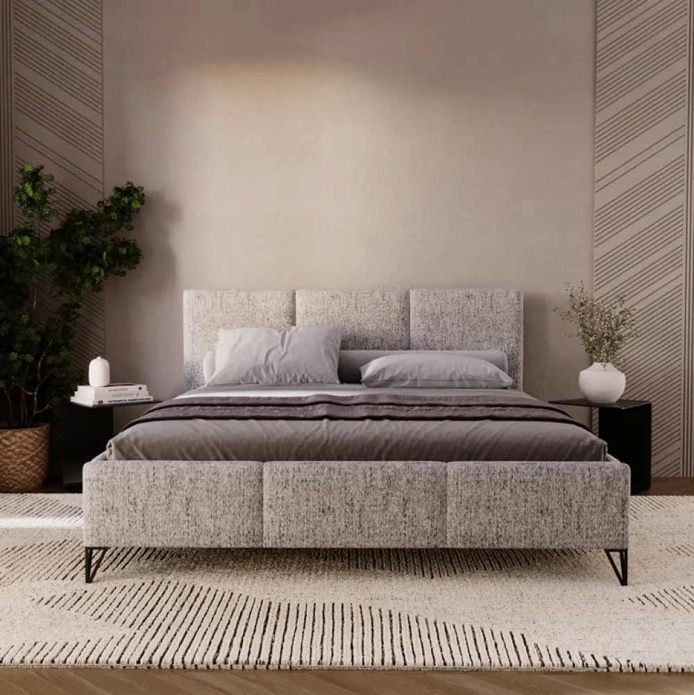 Łóżka Na Nóżkach|Łóżka Z Zagłówkiem>UNISTYL MEBLE Łóżko do sypialni LORIO 180x200 cm szare z pojemnikiem na pościel