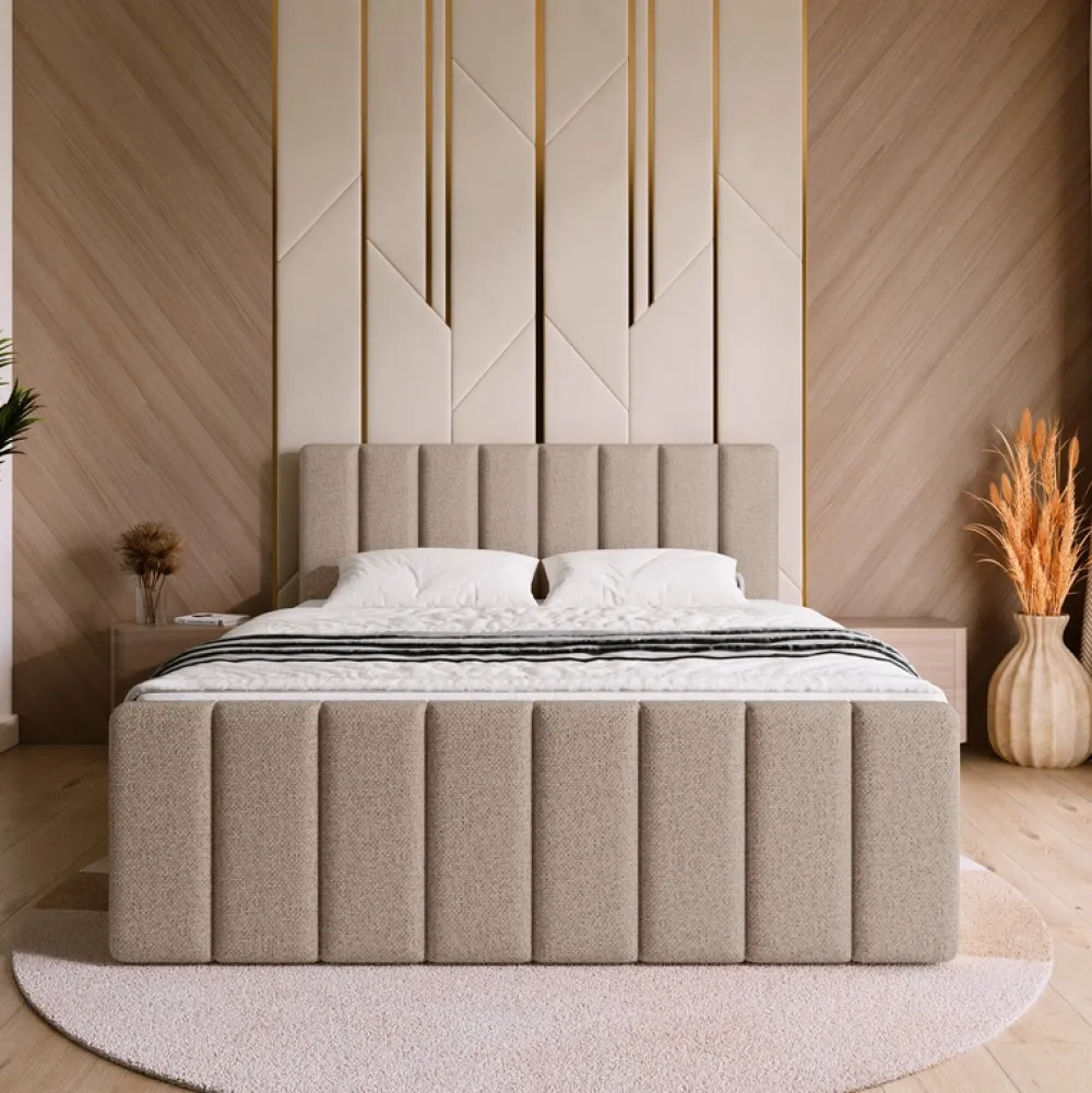 Łóżka Małżeńskie|Łóżka Ze Stelażem>BROMARKT Łóżko do sypialni 180x200 cm kontynentalne z pojemnikiem DENVER DUO beż