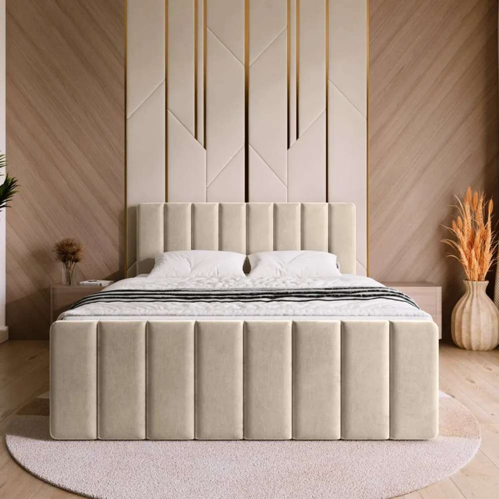 Łóżka Małżeńskie|Łóżka Ze Stelażem>BROMARKT Łóżko do sypialni 180x200 cm kontynentalne z pojemnikiem DENVER DUO beż