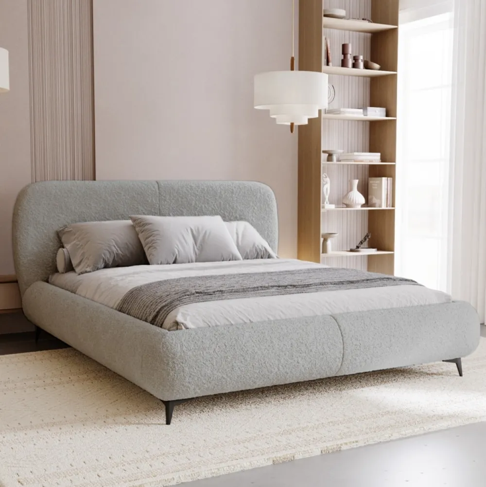 Łóżka Ze Stelażem|Łóżka Na Nóżkach>UNISTYL MEBLE Łóżko do sypialni 200x200 jasnoszare MALI z pojemnikiem