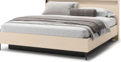 Łóżka Małżeńskie|Łóżka Ze Stelażem>lenart. Łóżko do sypialni 180x200 z pojemnikiem oświetlenie LED beżowe TREND