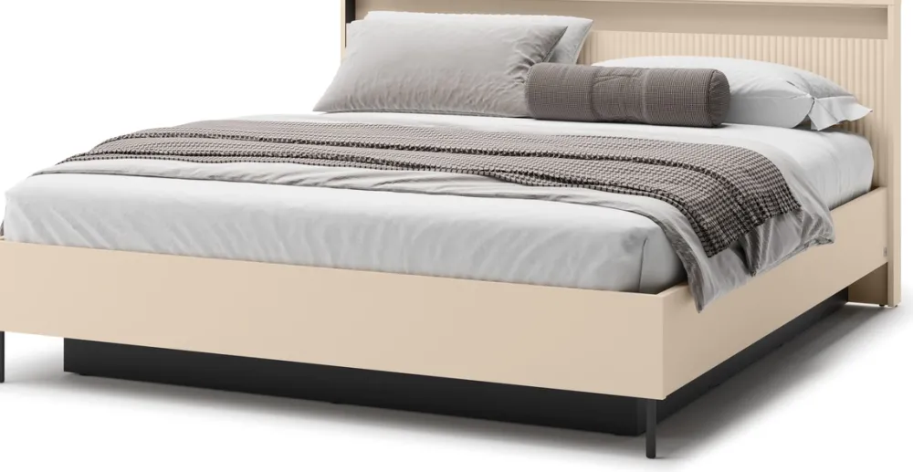 Łóżka Małżeńskie|Łóżka Ze Stelażem>lenart. Łóżko do sypialni 180x200 z pojemnikiem oświetlenie LED beżowe TREND