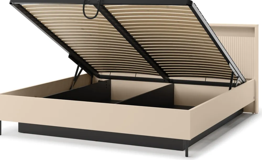 Łóżka Małżeńskie|Łóżka Ze Stelażem>lenart. Łóżko do sypialni 180x200 z pojemnikiem oświetlenie LED beżowe TREND