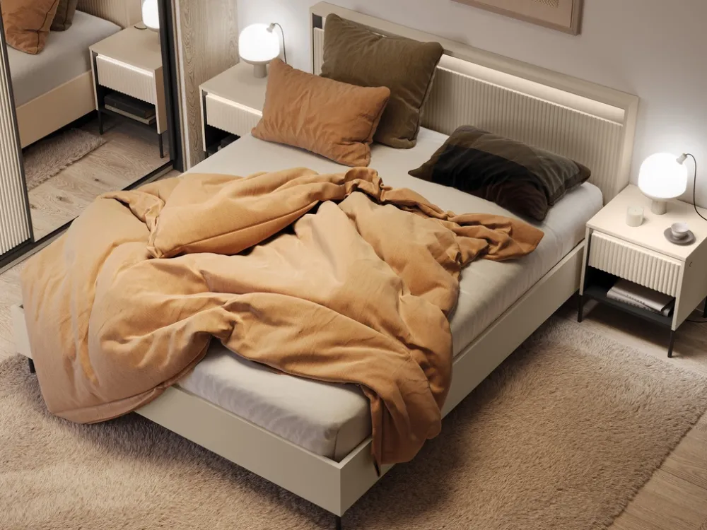 Łóżka Małżeńskie|Łóżka Ze Stelażem>lenart. Łóżko do sypialni 180x200 z pojemnikiem oświetlenie LED beżowe TREND