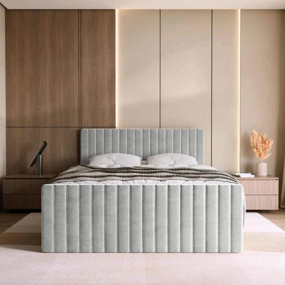 Łóżka Ze Stelażem|Łóżka Z Zagłówkiem>BROMARKT Łóżko dwuosobowe DREAM DUO 180x200 cm szare z pojemnikiem na pościel