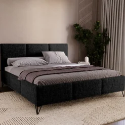 Łóżka Kontynentalne|Łóżka Małżeńskie>UNISTYL MEBLE Łóżko kontynentalne do sypialni czarne LORIO 160x200 cm z pojemnikiem
