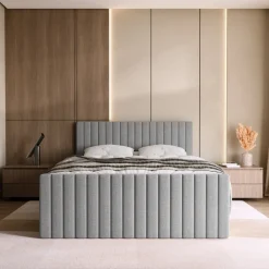 Łóżka Małżeńskie|Łóżka Ze Stelażem></noscript>BROMARKT Łóżko kontynentalne szare 160x200 cm z pojemnikiem na pościel DREAM DUO