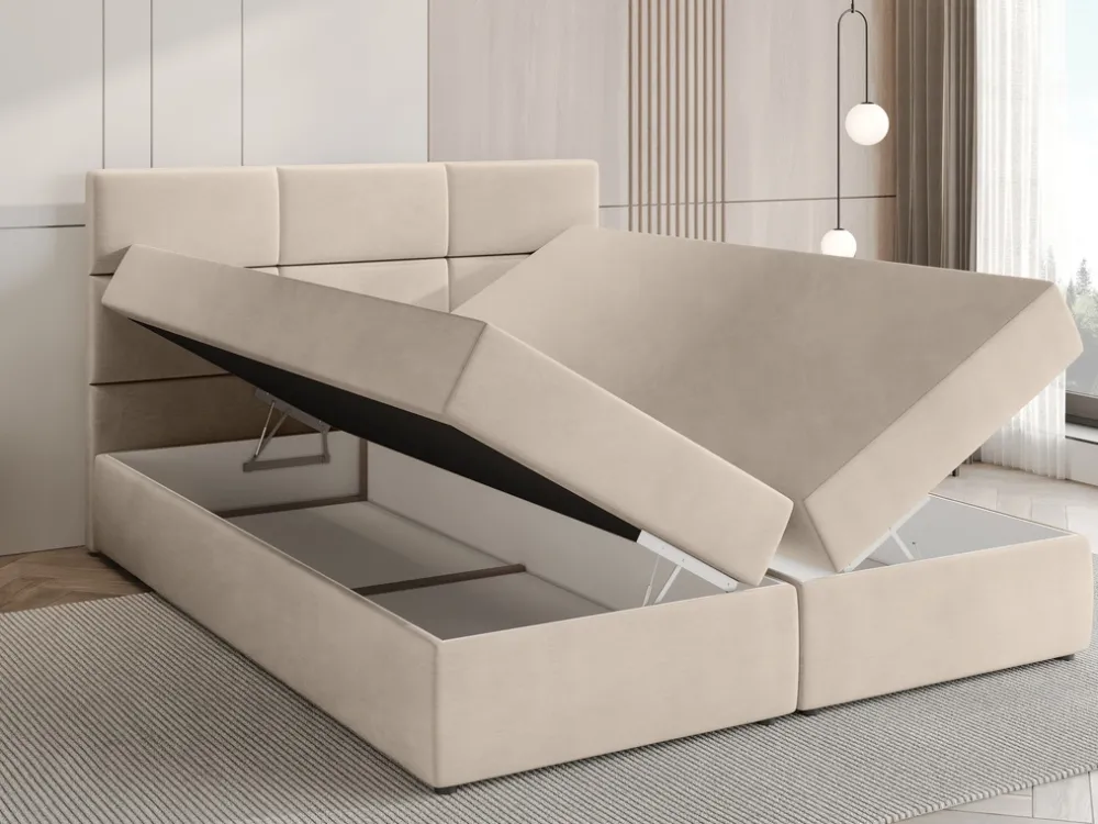 Łóżka Małżeńskie|Łóżka Ze Stelażem>BROMARKT Łóżko kontynentalne 180x200 cm beż BOSTON pojemnik na pościel