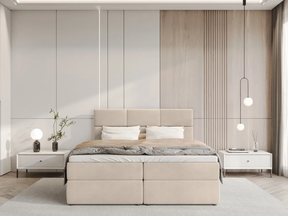 Łóżka Małżeńskie|Łóżka Ze Stelażem>BROMARKT Łóżko kontynentalne 180x200 cm beż BOSTON pojemnik na pościel