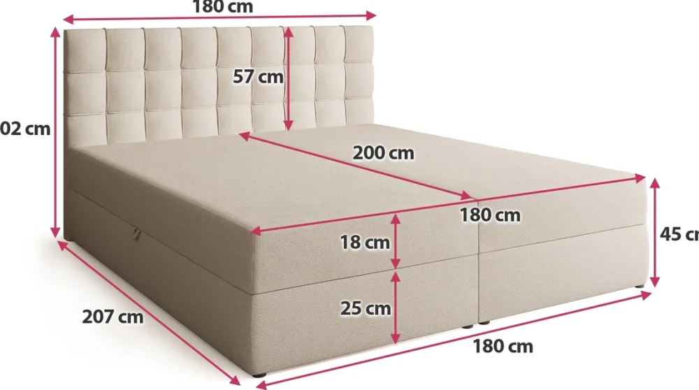 Łóżka Małżeńskie|Łóżka Ze Stelażem>BROMARKT Łóżko kontynentalne 180x200 cm DETROIT pojemnik na pościel