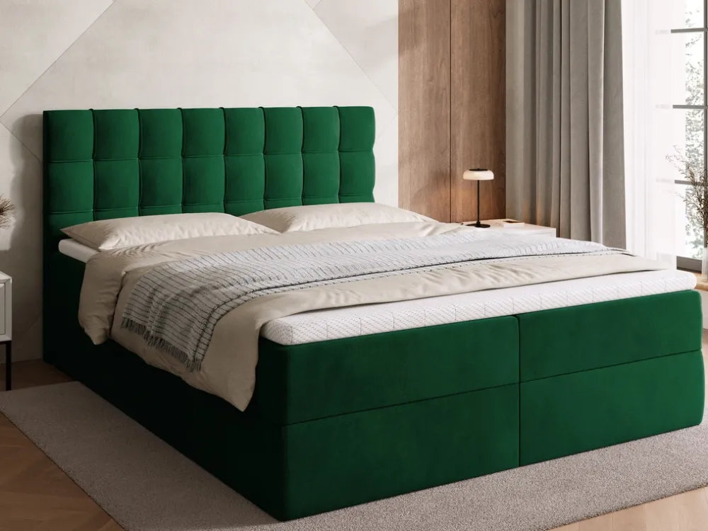 Łóżka Małżeńskie|Łóżka Ze Stelażem>BROMARKT Łóżko kontynentalne 160x200 cm z pojemnikiem DETROIT zieleń
