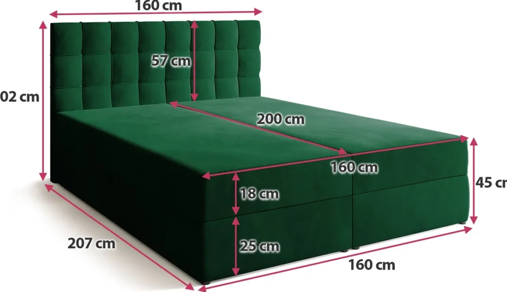 Łóżka Małżeńskie|Łóżka Ze Stelażem>BROMARKT Łóżko kontynentalne 160x200 cm z pojemnikiem DETROIT zieleń