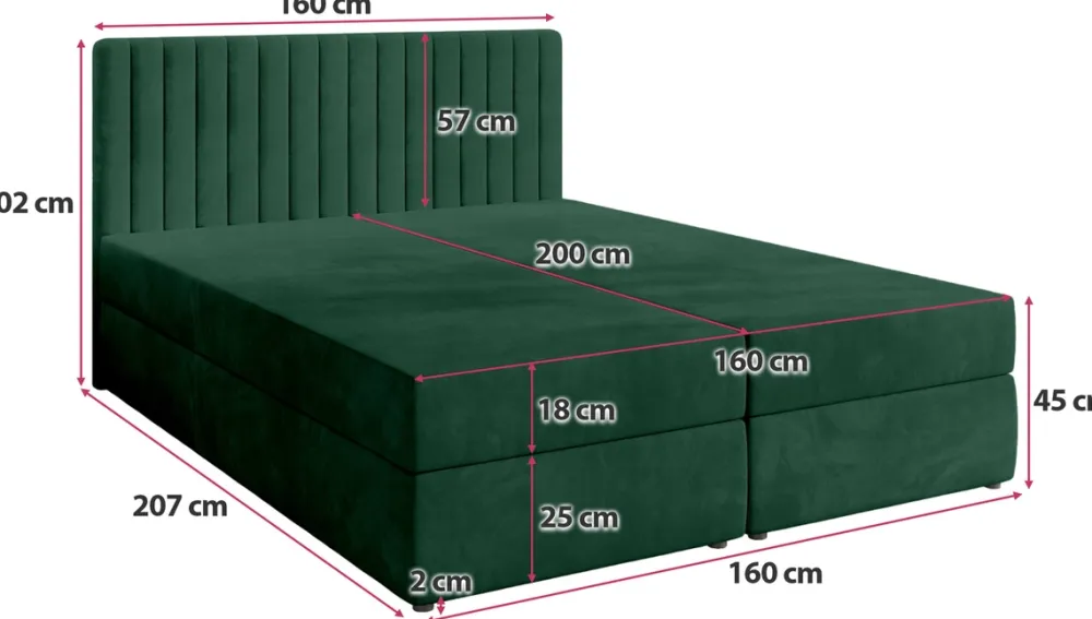 Łóżka Małżeńskie|Łóżka Ze Stelażem>BROMARKT Łóżko kontynentalne 160x200 cm z pojemnikiem na pościel DREAM butelkowa zieleń