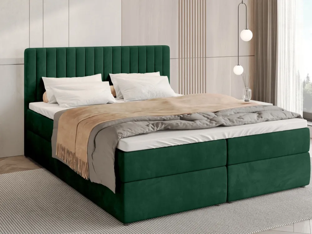 Łóżka Małżeńskie|Łóżka Ze Stelażem>BROMARKT Łóżko kontynentalne 160x200 cm z pojemnikiem na pościel DREAM butelkowa zieleń