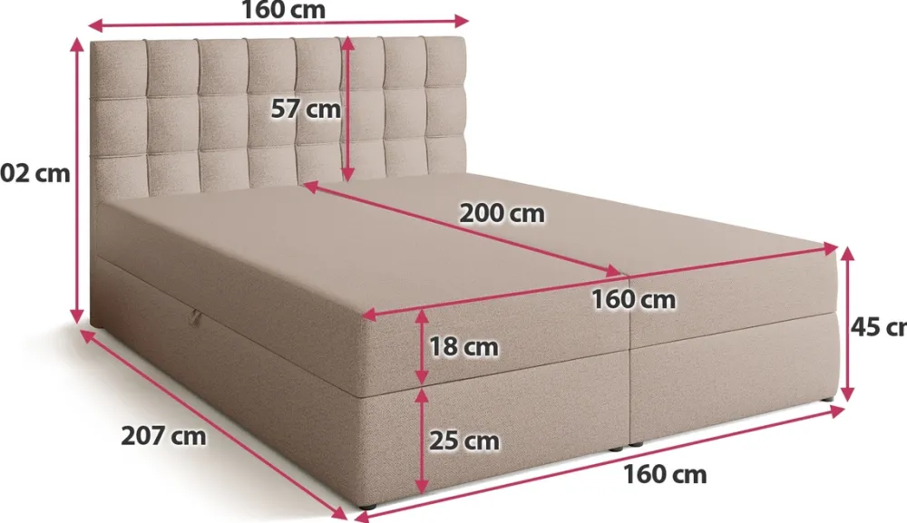 Łóżka Małżeńskie|Łóżka Ze Stelażem>BROMARKT Łóżko kontynentalne 160x200 cm z pojemnikiem DETROIT beżowe