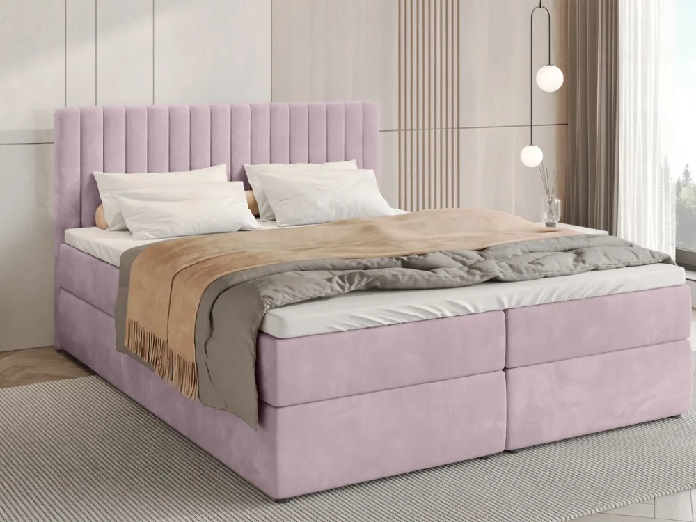 Łóżka Małżeńskie|Łóżka Ze Stelażem>BROMARKT Łóżko kontynentalne 180x200 cm z pojemnikiem na pościel DREAM pudrowy róż