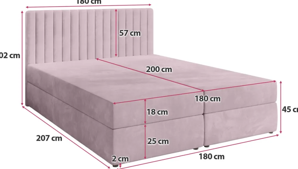 Łóżka Małżeńskie|Łóżka Ze Stelażem>BROMARKT Łóżko kontynentalne 180x200 cm z pojemnikiem na pościel DREAM pudrowy róż
