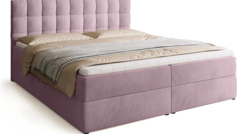 Łóżka Małżeńskie|Łóżka Ze Stelażem>BROMARKT Łóżko kontynentalne 180x200 cm z pojemnikiem DETROIT pudrowy róż