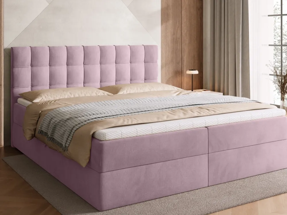 Łóżka Małżeńskie|Łóżka Ze Stelażem>BROMARKT Łóżko kontynentalne 180x200 cm z pojemnikiem DETROIT pudrowy róż