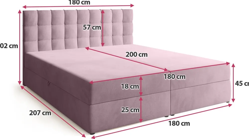 Łóżka Małżeńskie|Łóżka Ze Stelażem>BROMARKT Łóżko kontynentalne 180x200 cm z pojemnikiem DETROIT pudrowy róż