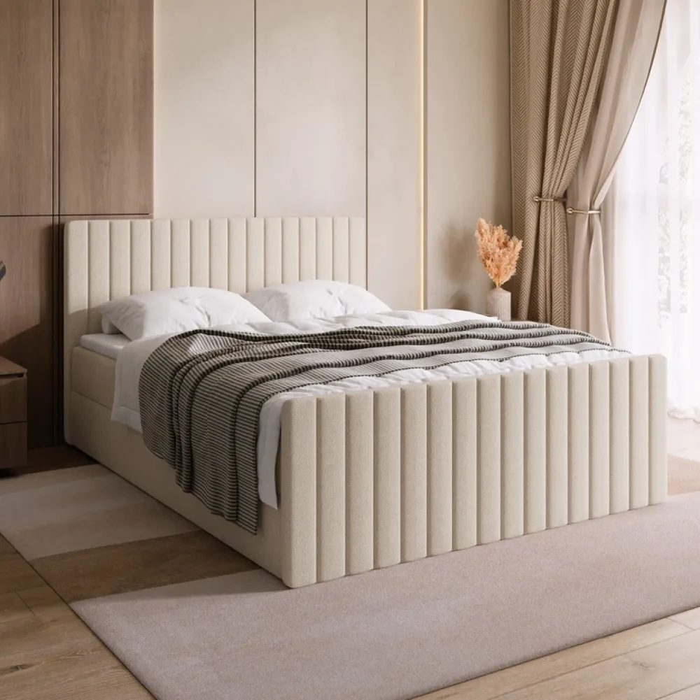 Łóżka Małżeńskie|Łóżka Ze Stelażem>BROMARKT Łóżko kontynentalne 160x200 cm z pojemnikiem na pościel DREAM DUO beż